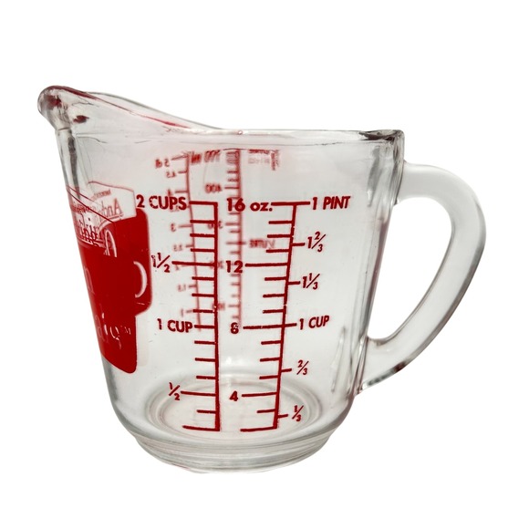 Vintage Anchor Hocking Originals Glass Measuring 2 Cup 16 oz Red Lettering Clear - Picture 2 of 8